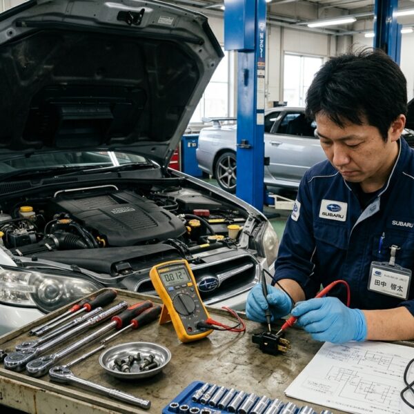 スバル レガシィB4 BLE バックランプスイッチ単体点検 テスターで導通不良を確認